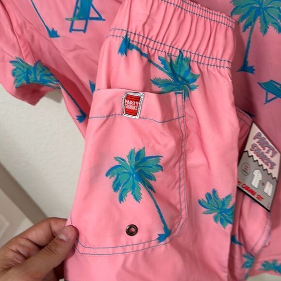 NWT Party Sharks Mens Mauve 4 Way Stretch Stamped Palm Tree Cabana Set Large‎ - Picture 9 of 10